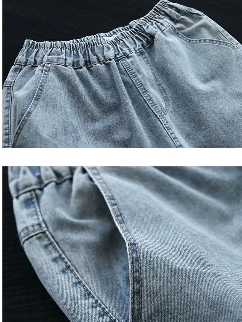 Nowa moda Art Retro Jeans Womens Spring Autumn Embroidery High Waist Ninth Pants Female Loose Ragged Edge Perforated Jeans