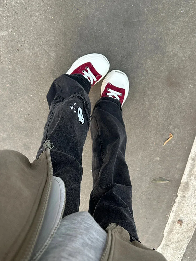 

Американские джинсы High Street Sle Panda с вышивкой, расклешенные синие джинсы, женские весенне-осенние прямые леггинсы с высокой талией, широкие брюки...