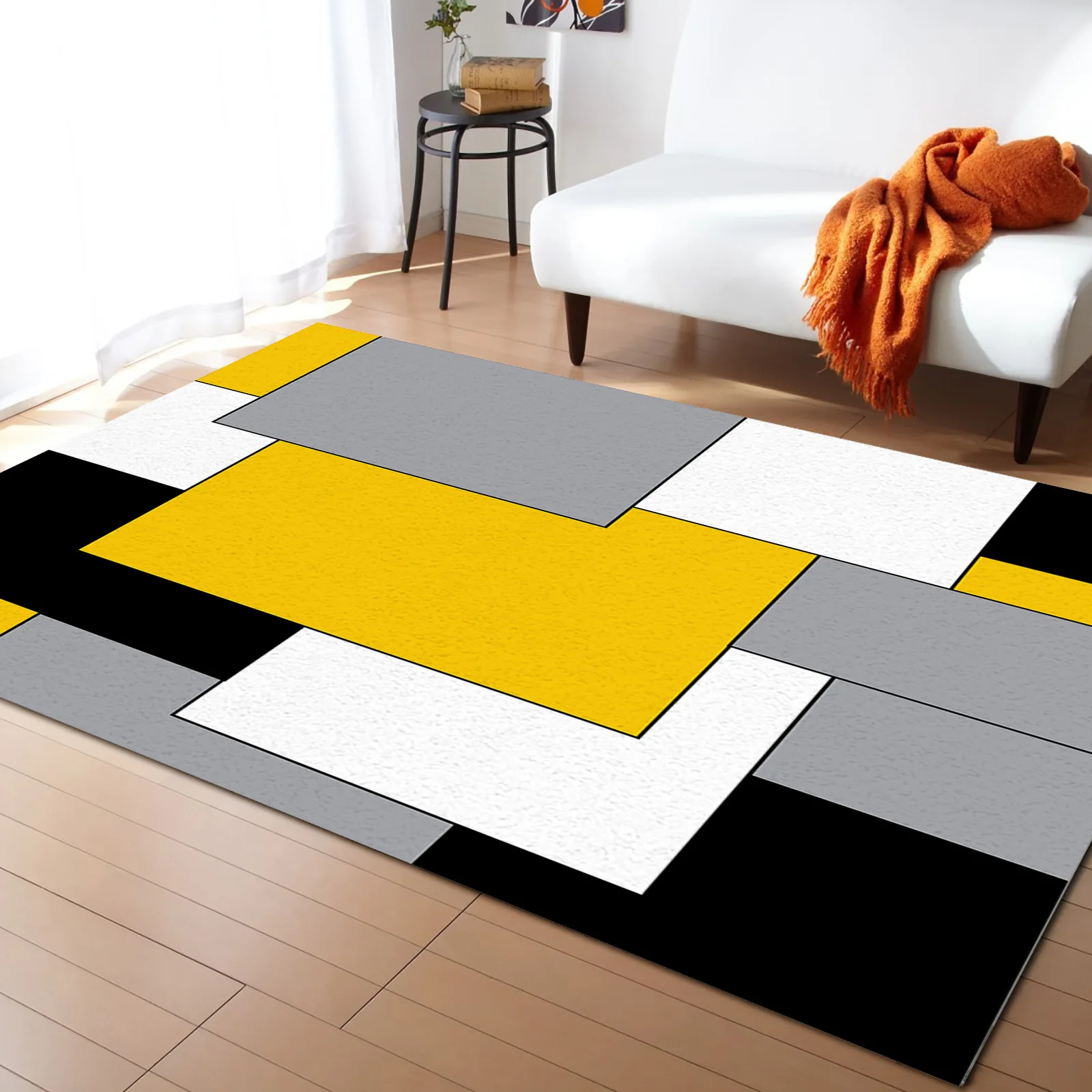 Yellow Mosaic Color Abstract Art Carpet For Living Room Bedroom Bedside Rugs Soft Carpets Christmas Decoration Mat