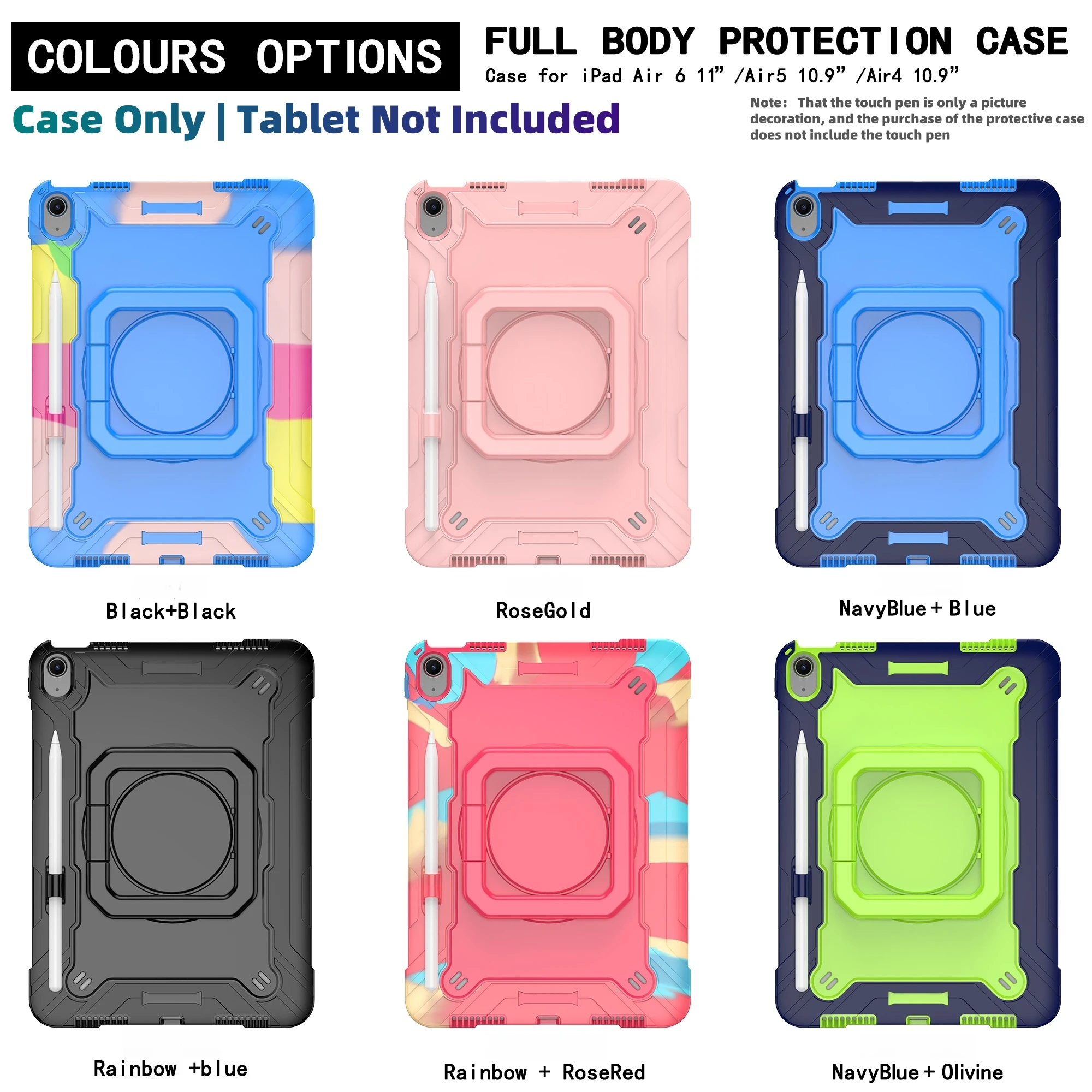 

Case for iPad Air7/6 11 2025 and Air5/4 10.9 2022 Tablet Shockproof Cover Case with 360 Rotating Stand/Pen Holder/Shoulder Strap