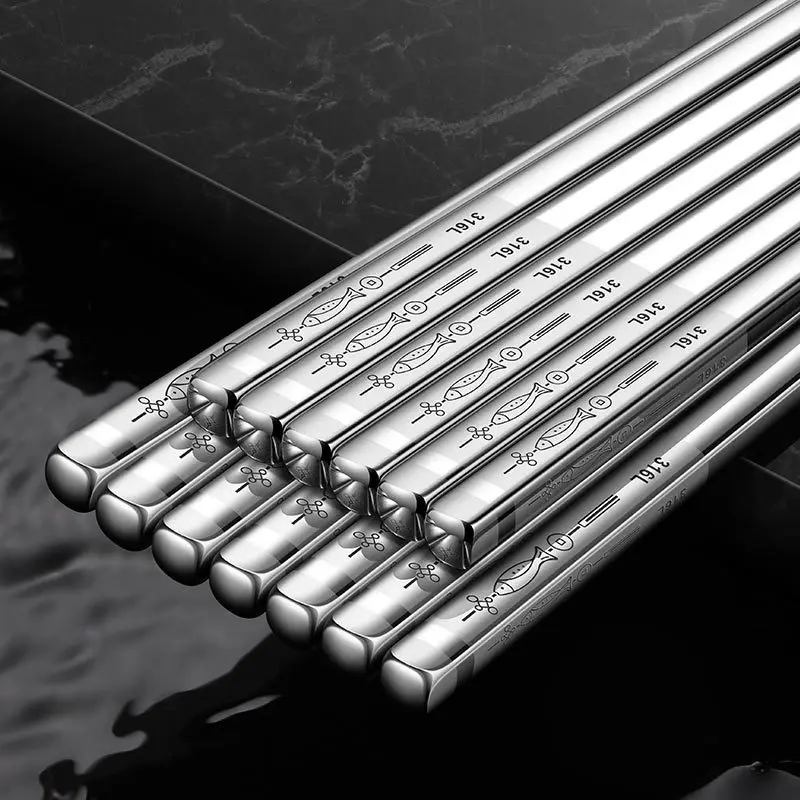 Home Use Metal Chopsticks Anti-mold Slip-resistant Heat-resistant Half-square Full-square Head Dinnerware Gift Box Set