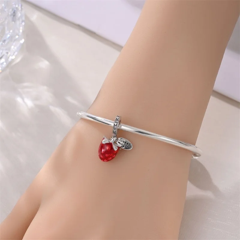 

925 Sterling Silver Charms Sparkling Zircon Sweet Magic Raspberry Pendant Fit 3mm Original Bracelet DIY Women Date Jewelry Gifts