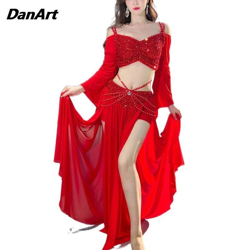 Ropa de baile para mujer, vestido de danza del vientre, ropa de práctica, traje de rendimiento de escenario para adultos, ropa de clase de entrenamiento