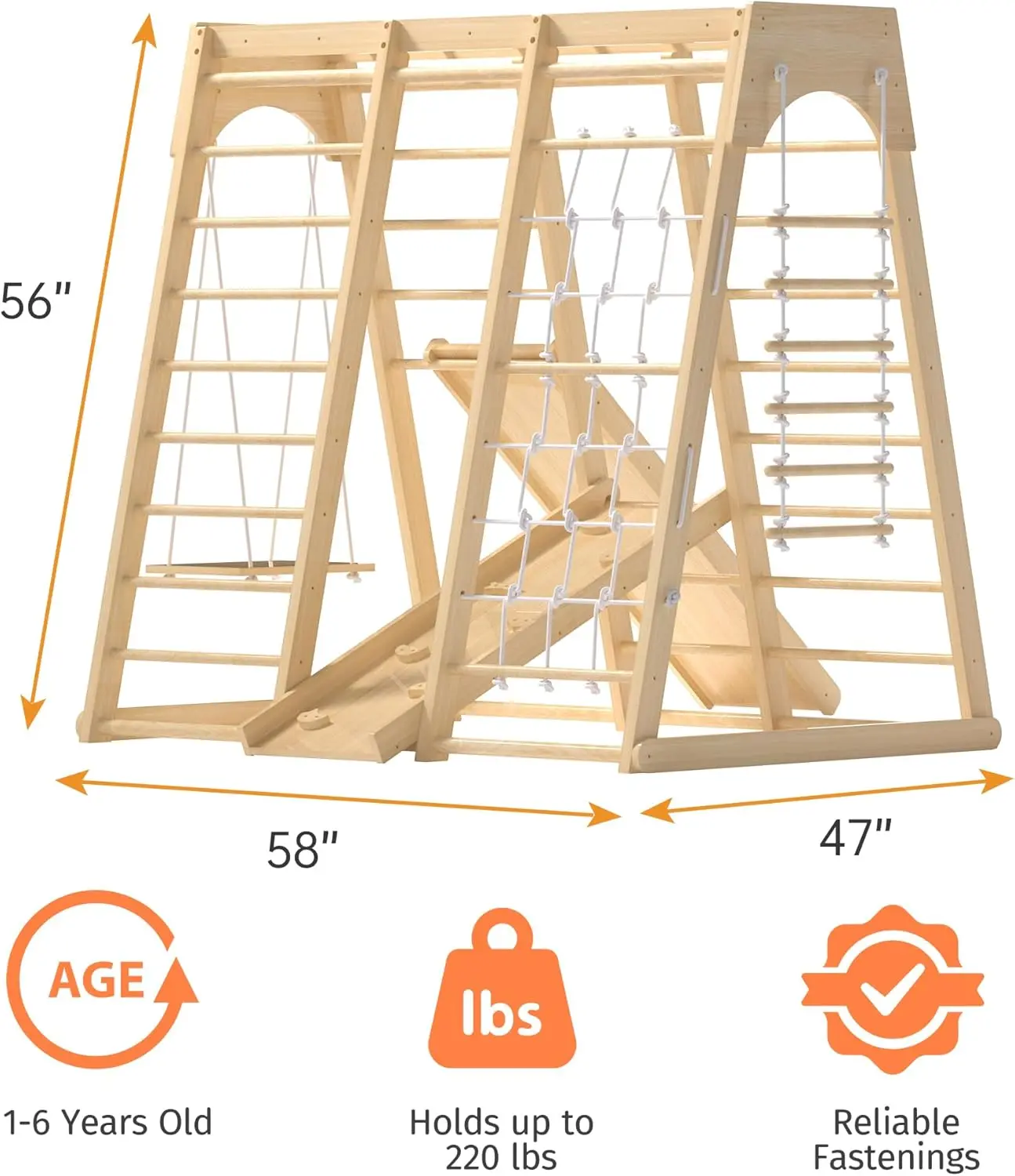 Ginásio interno da selva, brinquedos de escalada montessori, conjunto de playground interno da criança 8 em 1 com balanço, braçadeira, parede de escalada, corrediça, m