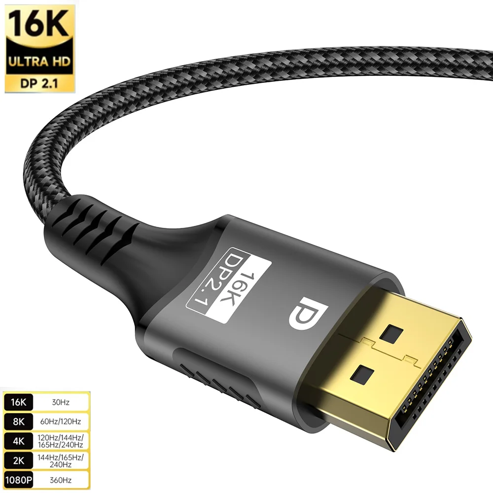 FDBRO 16K DP 2.1 8K@120Hz/60Hz 4K@240Hz 80Gbps HDR Video Audio Displayport Cable for Laptop Xbox Projector Gaming Monitor