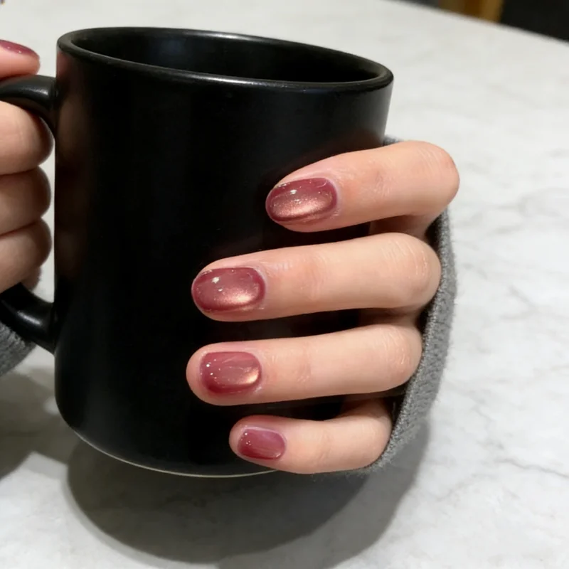 

10Pcs Fake Nails Autumn/Winter Passion Fruit Glaze Glass Bead Cat Eye Short Press-On Nail Tips Perfect Gift for Women and Friend