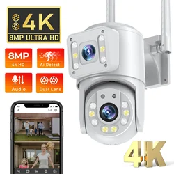 Cámara IP PTZ de 8MP con doble lente, videocámara de vigilancia con visión nocturna a todo Color, Wifi, detección humana, seguimiento de Audio