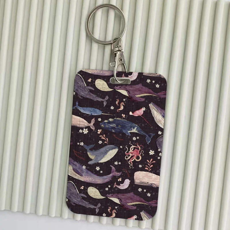 Cute Cartoon Whale Keychains Holders Bank Bus ID Credit Cards Key Ring Chains