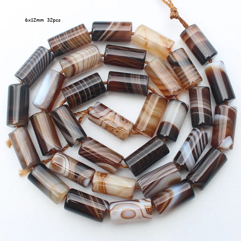 Beautiful 6-17mm Coffe Color Stripe agates Tube Beads 15\