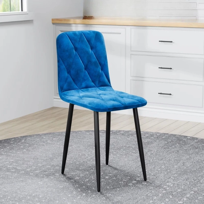 Modern style PU leather dining chair 4-piece set with diamond-stitched sturdy metal legs