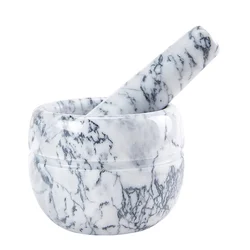 Intop Gray Marble Mortar and Pestle Solid Stone Grinder Spice Mills Herb Grinde Small Grinding Bowl Container for Guacamole