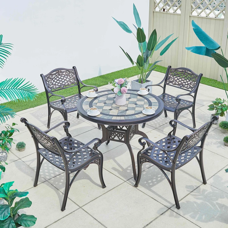 

Outdoor Furniture Courtyard Cast Aluminum Table and Chair Combination Villa Open Balcony Tea Table Garden Courtyard Tile Table