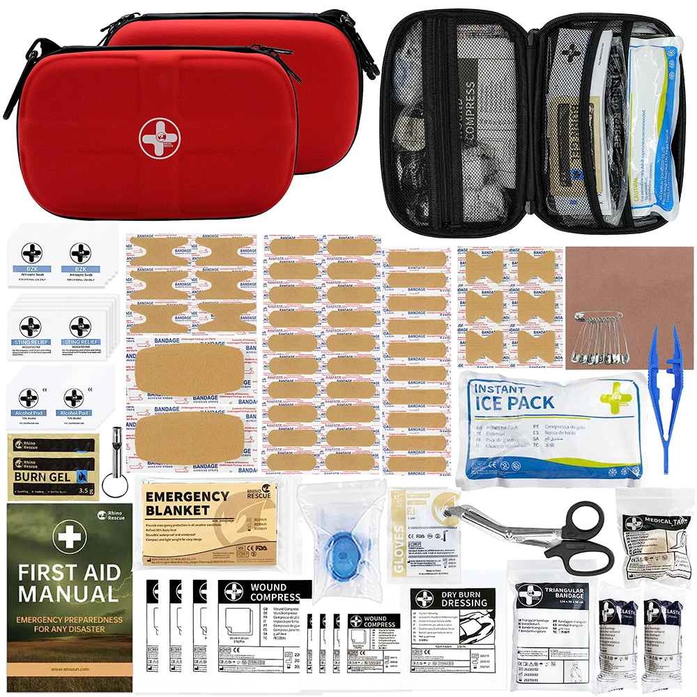 RHINO RESCUE Mini Kit de primeros auxilios: pequeño, impermeable, portátil. Esencial para viajes, hogar, coche, universidad, Camping.