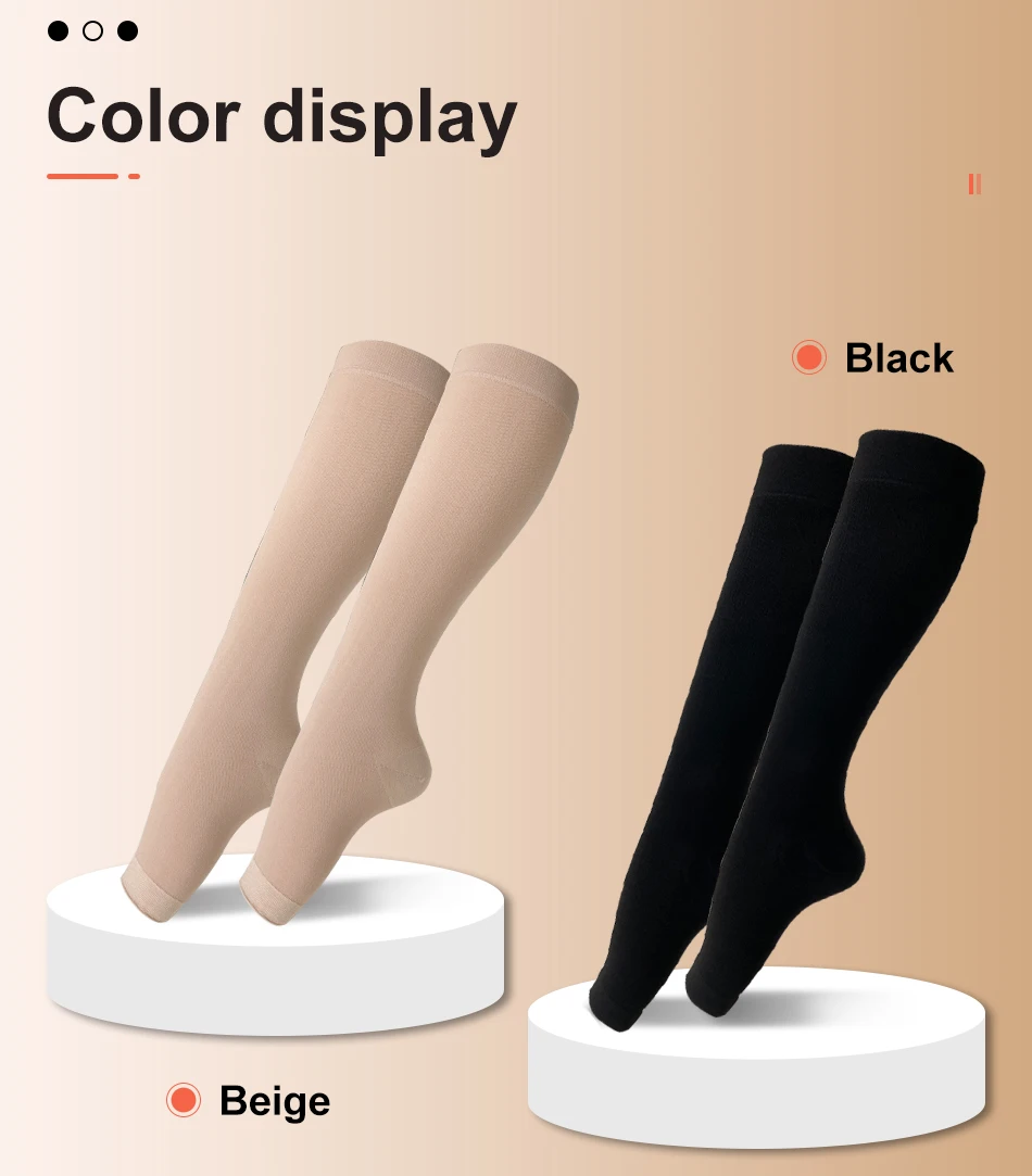 Legbeauty Medizinische kniehohe Kompressionsstrümpfe mit offenem Zehenbereich, Klasse 3, 30–40 mmHg, Wadenstützsocken in Übergröße, abgestufter Druck – Detail 3