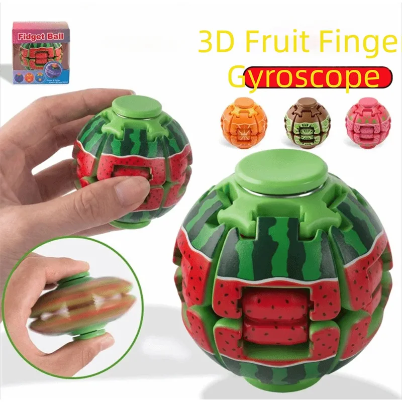 4pcs Creative 3D Fruit Finger Gyroscope Portable 3D Printed Press Rotating Depress Ball Novelty Strawberry Spin Rush Fidget Gyro