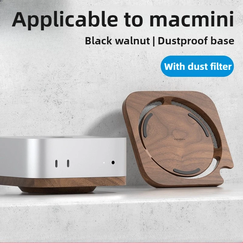 Walnut Wood Stand for Mac Mini M4/M4 Pro Desktop Cooling Holder Dust Proof Vertical Base Stand Mini Computer Desk Organizer