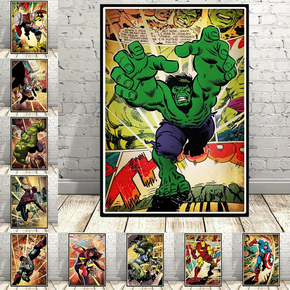 

MINISO Avengers Superheroes Spider-Man Iron Man Captain America Home Decor Art Vintage Poster Kids Room Wall Mural Canvas Prints