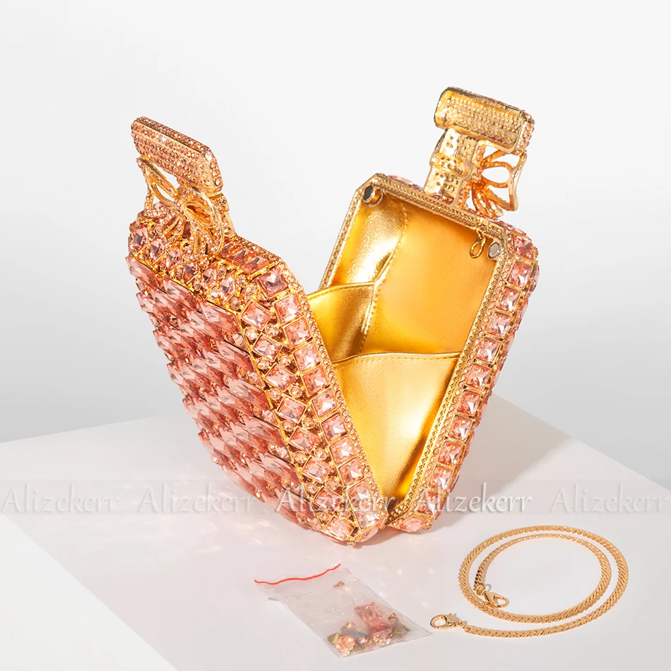 Alizekerr Perfume Bottle Crystal Evening Bags Women Luxury Gorgeous Handmade Metal Rhinestone Purses And Handbags Wedding Party