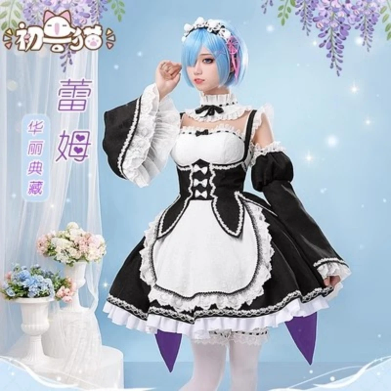 Rem Cosplay Costume RE: ZERO - Starting Life in Another World Girl Lovely Apron Dress Comic-con Party Maid Outfit Suit Stock