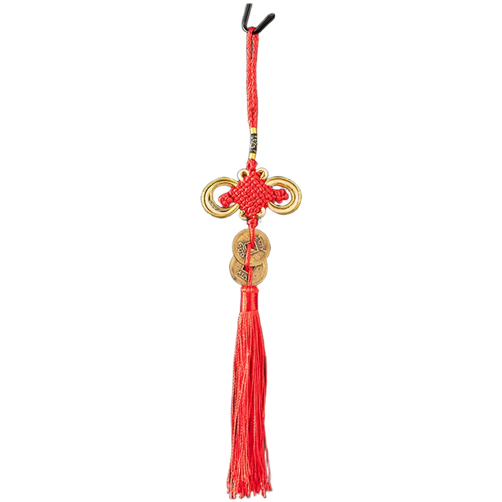 Brass Feng Shui Coin Pendant Featuring Chinese Knot Wealth Design for Door Hanging Home Interior and Office Decor