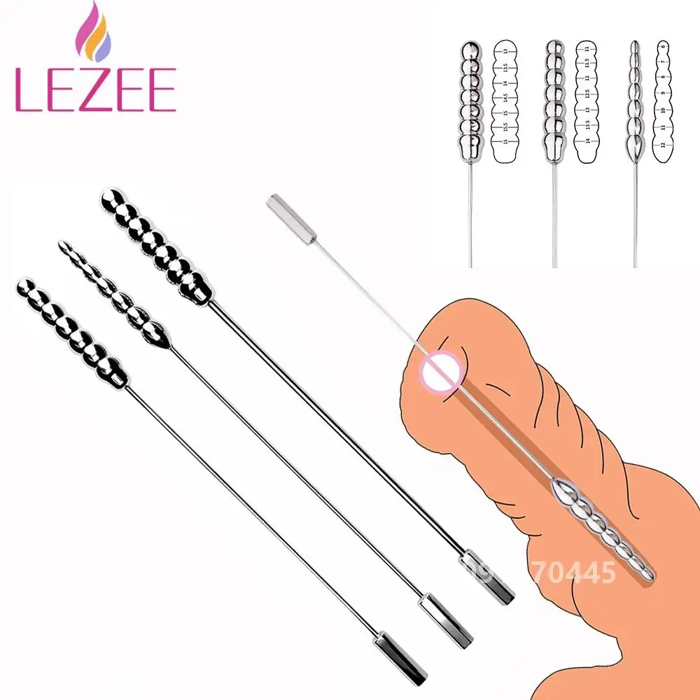 LEZEE Steel Beaded Thread Urethral Sounding With Handle Male Catheter Dilator Penis Plug Prostate Massage Stick Sex Toys For Men