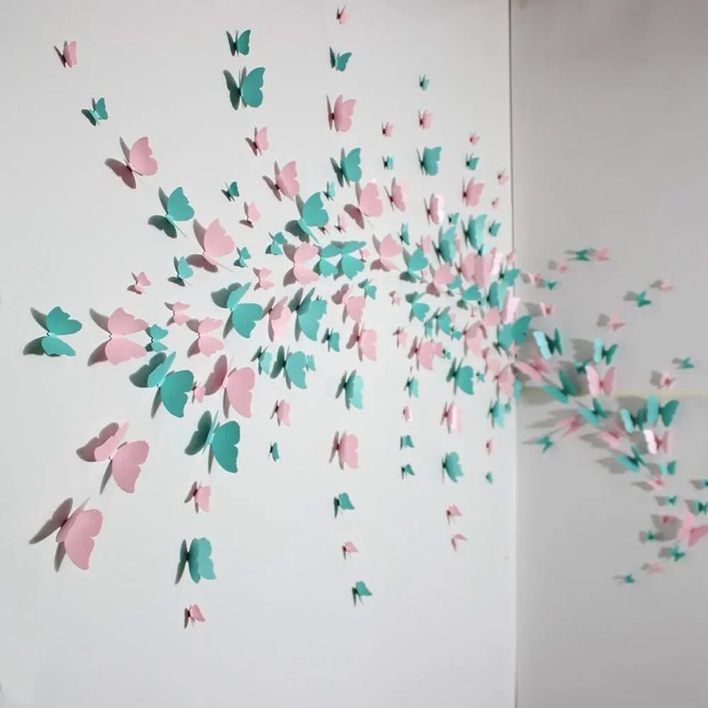 48Pcs/set Pearlescent Butterfly Sticker Paper 3D Butterflies for Home Wall Refrigerator Decor Wedding Party Balloons Decorations - view 4
