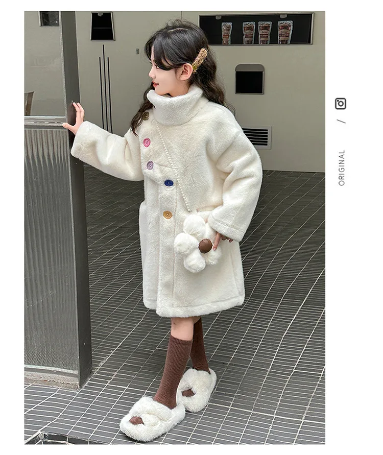 Long Sleeves Mink-like Velvet Coat Grils Children Autumn Winter New Fashionable Thickened Colorful Button Furry Fur Coat