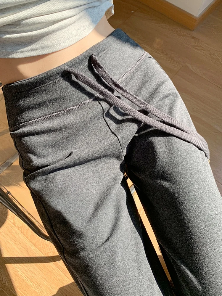 

Серые спортивные брюки с высокой талией, свободного кроя, прямые, женские, весенне-осенние, тонкие, повседневные, широкие, с эффектом похудения