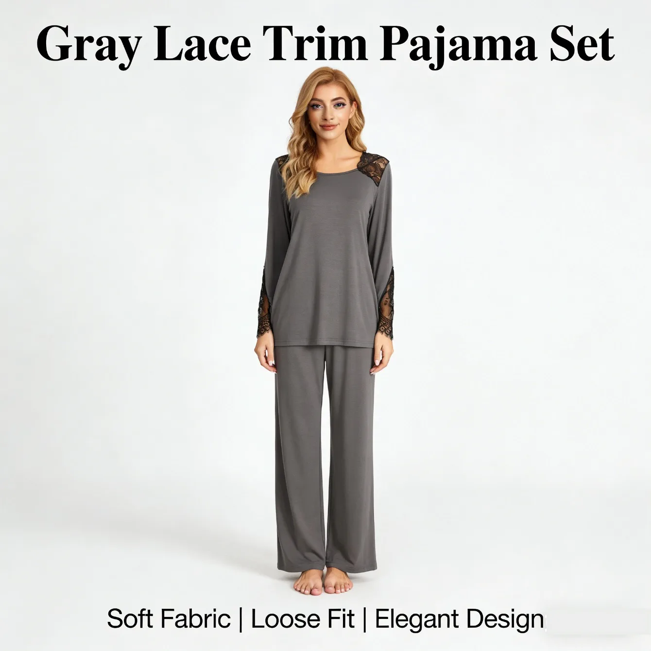 

Women's Lace Paneled Loungewear European & American Style Autumn and Winter Long Sleeve Pants Two-piece Pajama Set