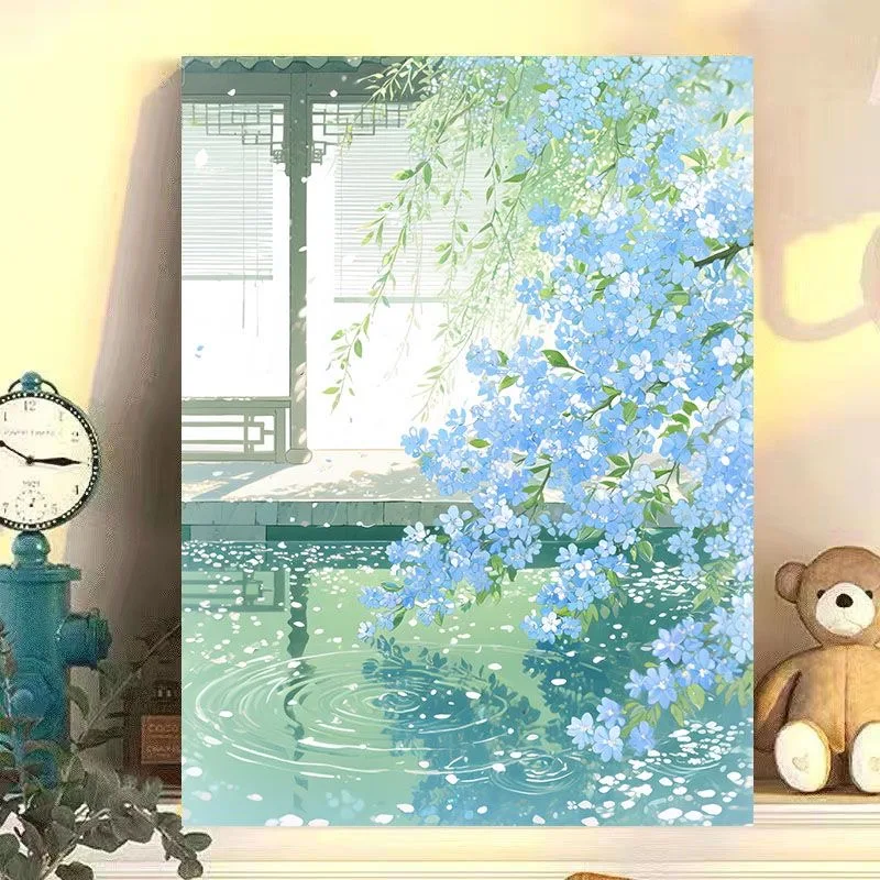 

A-0059 Panel Split Landscape Oil Painting Set, Spring Valley River Scene, Wall Art for Bedroom