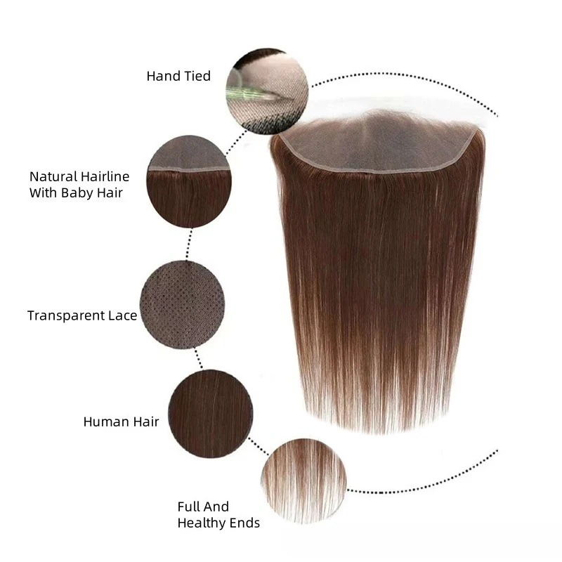 10-20 pulgadas marrón claro # 4 cabello humano recto 13x4 con encaje frontal de extremo completo cabello virgen brasileño prearrancado 150% de densidad