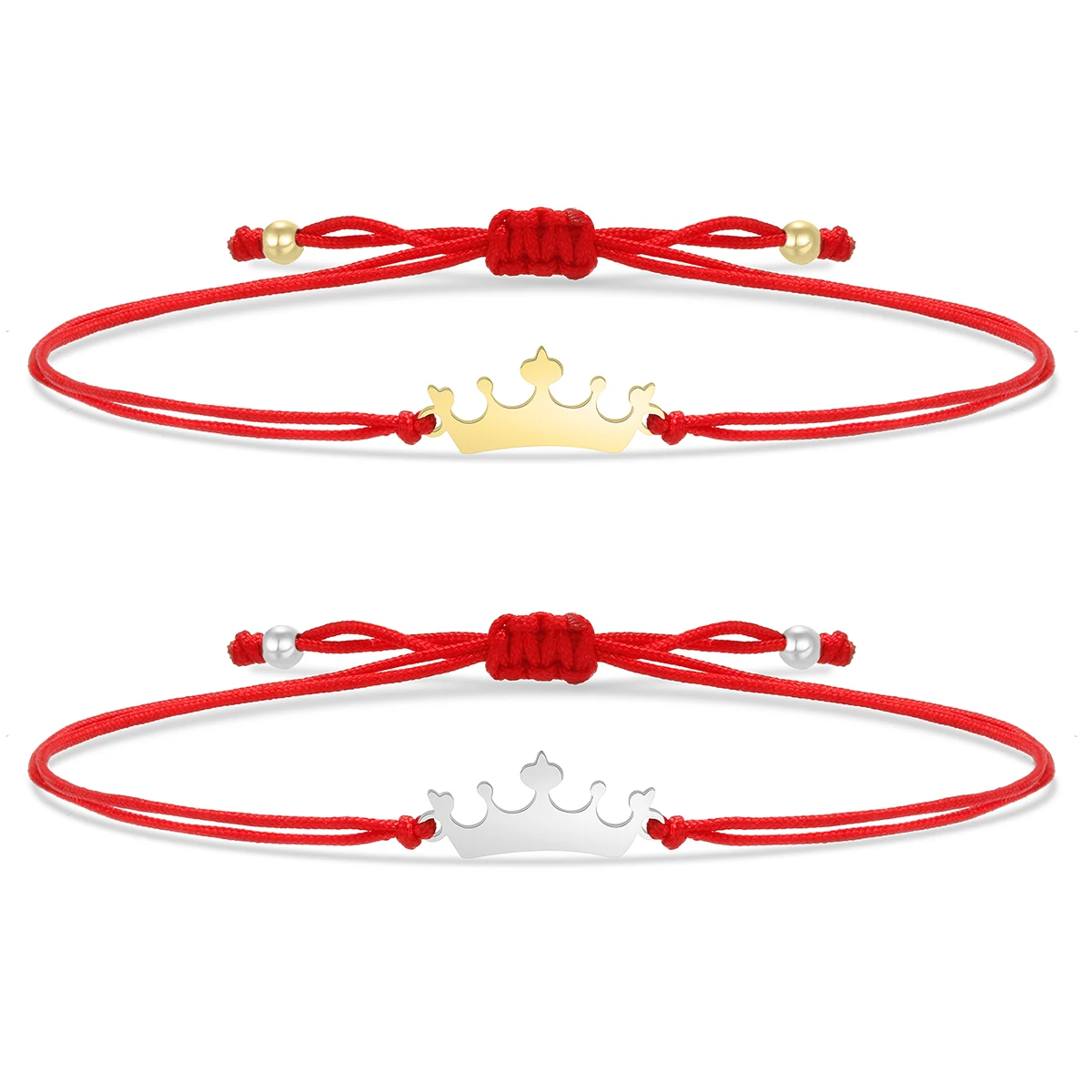 Gold-plated Stainless Steel Delicate Polished Cute King Queen Crown Charm Bracelet Women 2022 New Fashion Red String Jewelry Her