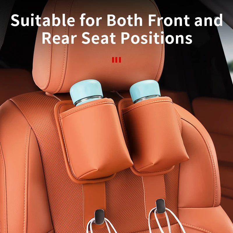 Universal Multifunctional Car Seat Back Hook with Cup Holder PU Leather Organizer Headrest Hanger for Auto Interior Accessories view 6