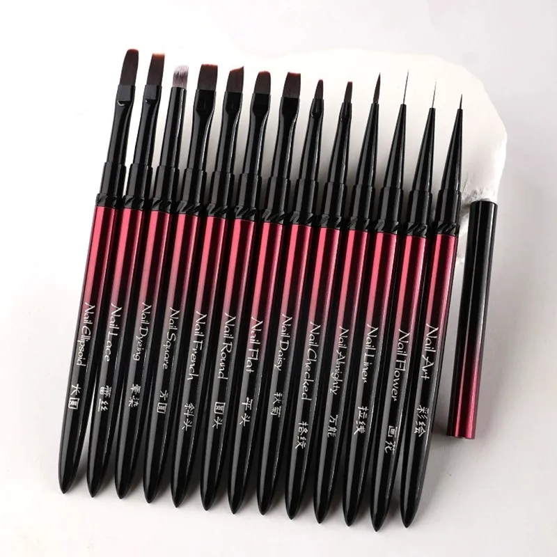13Style Black Red Gradient Handle Nail Drawing Brushes For Manicure Lines Painting Gradient UV GEL Extension Builder Drawing Pen