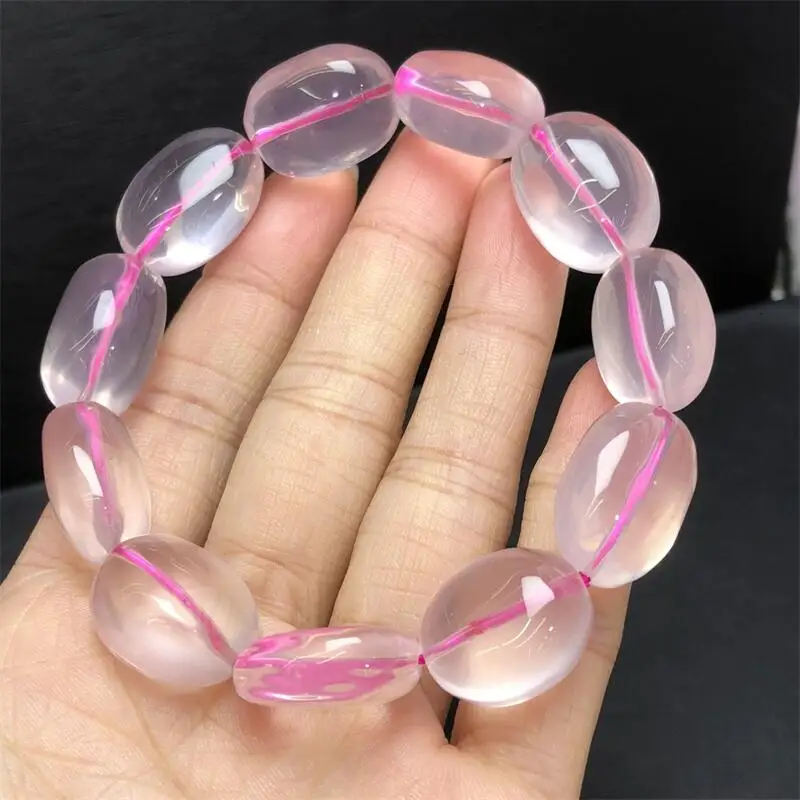 13X21MM Natural Starlight Rose Quartz Bead Bracelet Women Men Love Crystal Beads Strands Jewelry Holiday Gift 1PCS