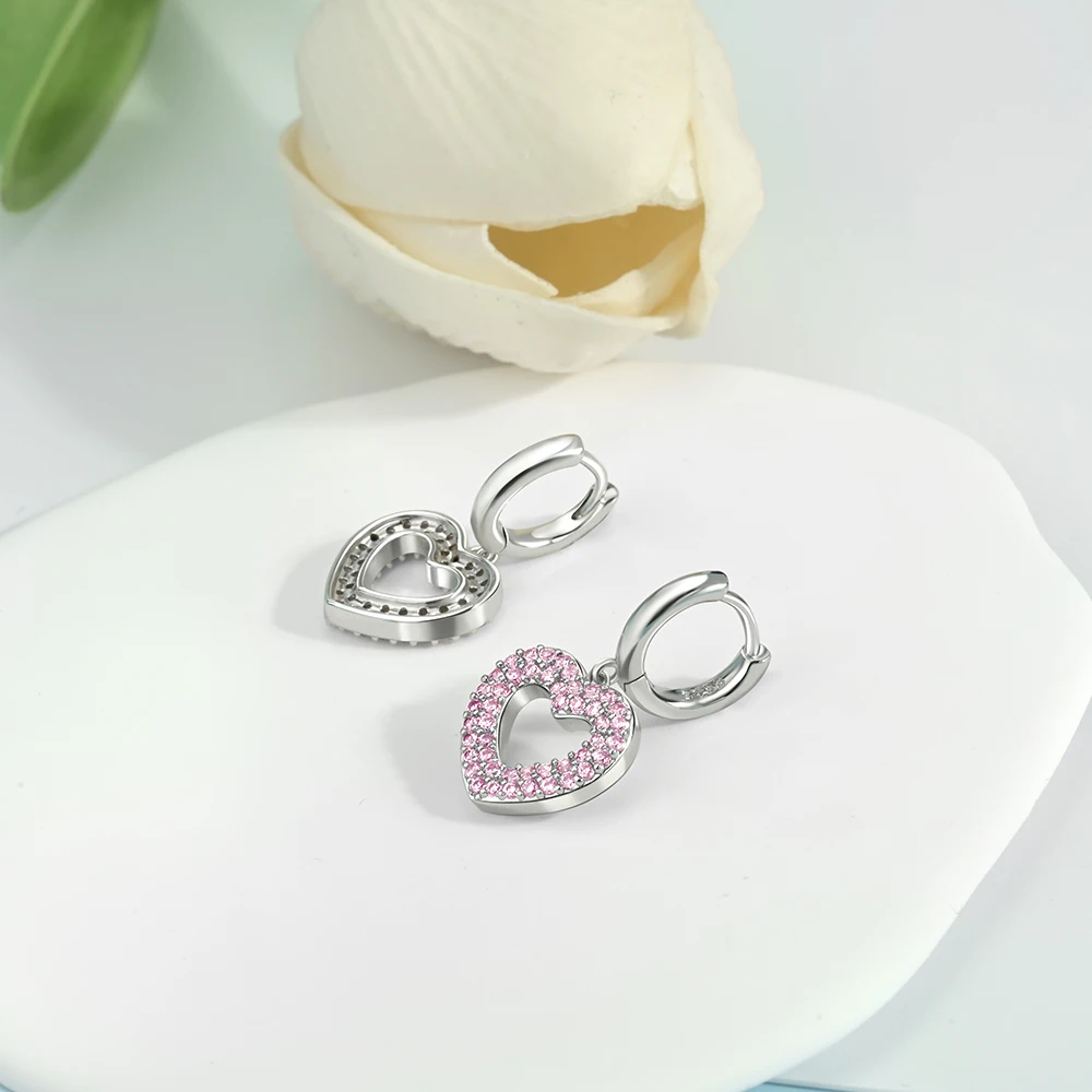 Exquisite 925 Sterling Silver Dream Satellite Inlay Heart Gemstone Earrings for Women\'s Trendy Creative DIYJewelry Accessories