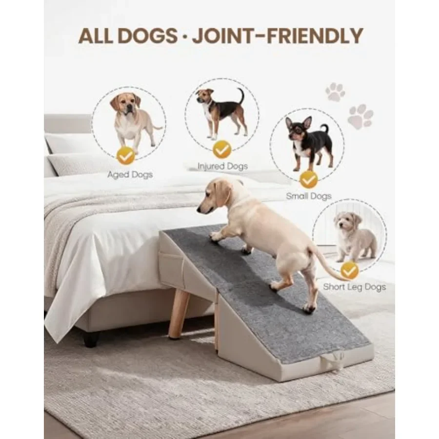 Dog Ramp for Couch Bed, 2-in-1 Dog Stairs for Small and Medium Dogs Cats, 16'' Indoor Pet Ramp with 23Gentle Slope, Non-Slip Fe