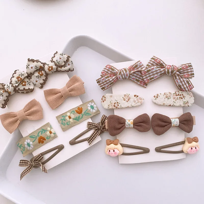 8Pcs/set Chocolate Fabric Bow Hair Clips for Girls BB Hairpin Barrettes Headwear Kid Babies Korean Hair styling Accessories 2023