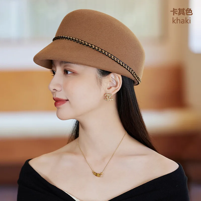 New French Woolen Felt Hat Women's Autumn/Winter Woolen Octagonal Hat Women's Winter British Retro Versatile Hat Adjustable