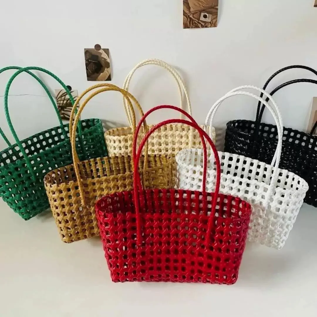 

Hollow Out Beach Bag Straw Bag Summer Vegetable Basket Bag Seaside Vacation Handheld Shoulder Bag