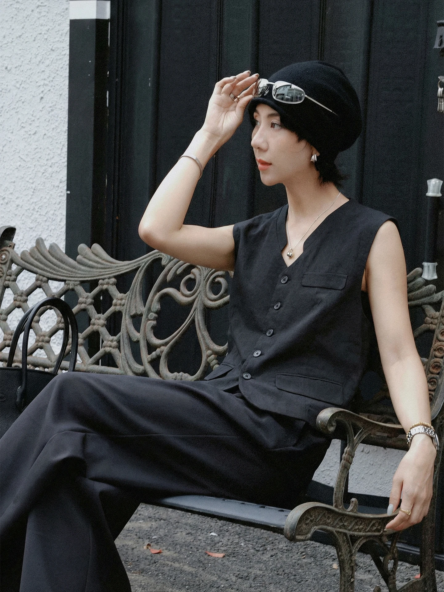 

TT Moke Chen Casual Cotton Vest V-Ne Spring New Faionable Layering ort Straight Cut Single Button Closure