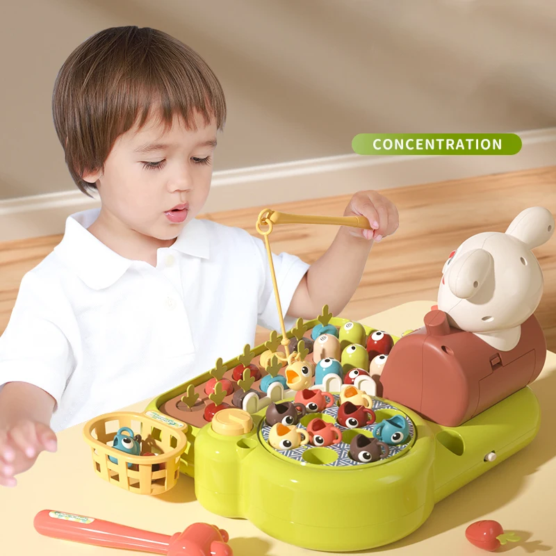 Jouets Montessori 4 en 1 pour bébés, pêche whac-a-taupe, tirer des carottes, alimentation, apprentissage, jouets éducatifs pour bébés de 1 2 3 ans, cadeaux