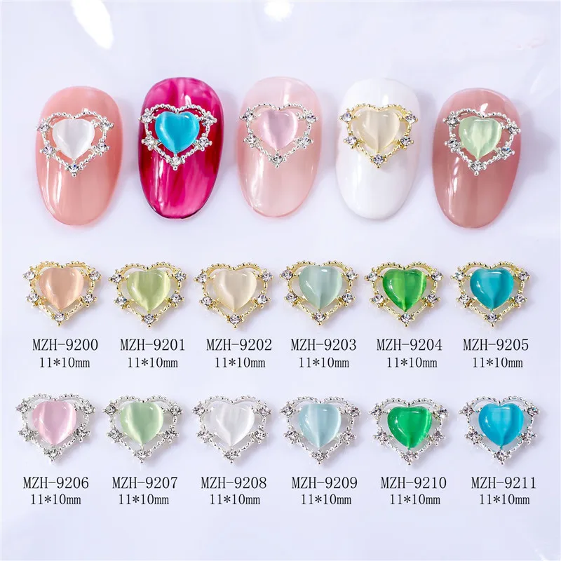 

10PCS/Wrap Hollow Heart Design Opal Rhinestones Glass Strass Nail Jewelry Flatback Glitter Nail Charms Gems Nail Art Decorations