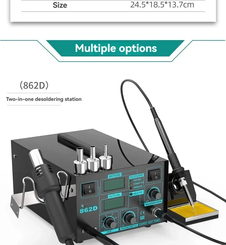 مكواة لحام كهربائية ومجموعة أدوات لحام، محطة لحام إصلاح 2 في 1 مع شاشة رقمية مزدوجة لإزالة مسدس الهواء الساخن