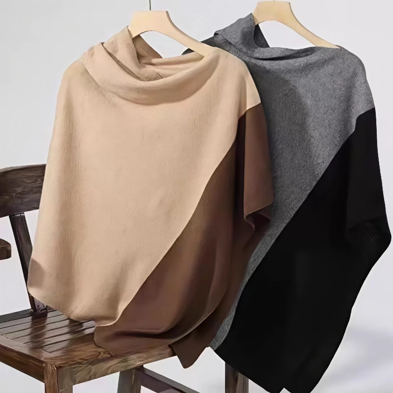 

Элегантная шерстяная шаль с плащом нестандартного лоскутного цвета, шаль с одним вырезом, осенне-зимний пуловер, модная накидка на плечо