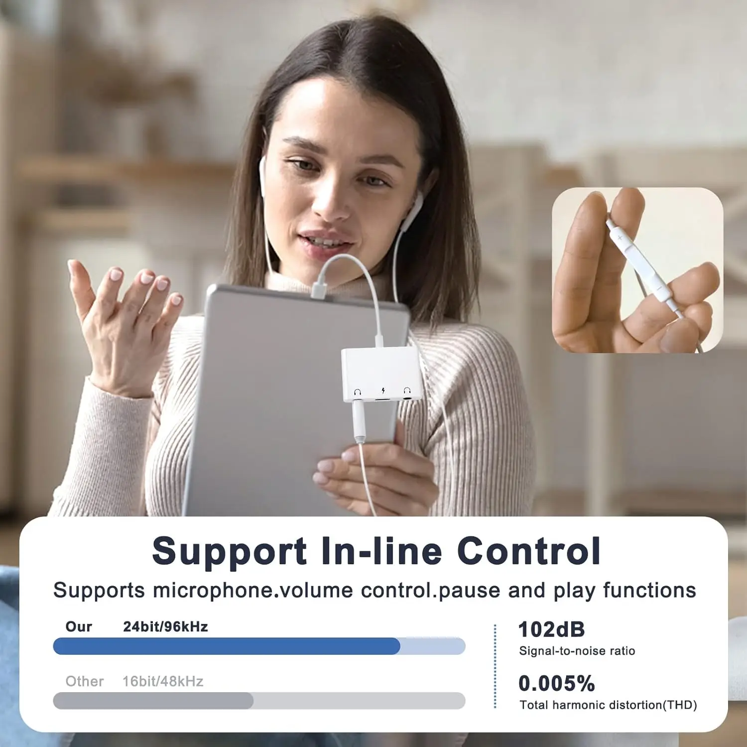 محول سماعة رأس لجهاز iPad، مقسم مقبس 3 في 1 USB C إلى 3.5 ملم مع شحن سريع 60 وات، متوافق مع S24/23 Ultra