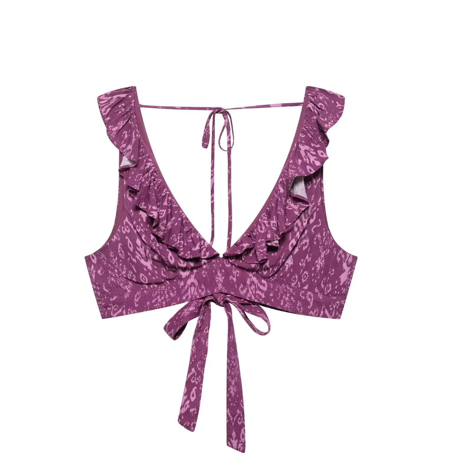 

Zevity 2025 Women Chic Sexy Sleeveless Print Lace Up Sling Camis Tank Lady Pleats Ruffles Short Slim Shirt Blouse Tops LS9205