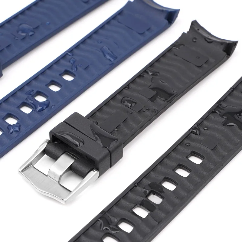 Cao Su Silicone Dây Đeo Đồng Hồ Cho Omega Seamaster 300 Dây Đeo Thay Thế Khóa Thép Không Gỉ 20Mm Cong Cấp Đen Mềm Xanh Wristbelt