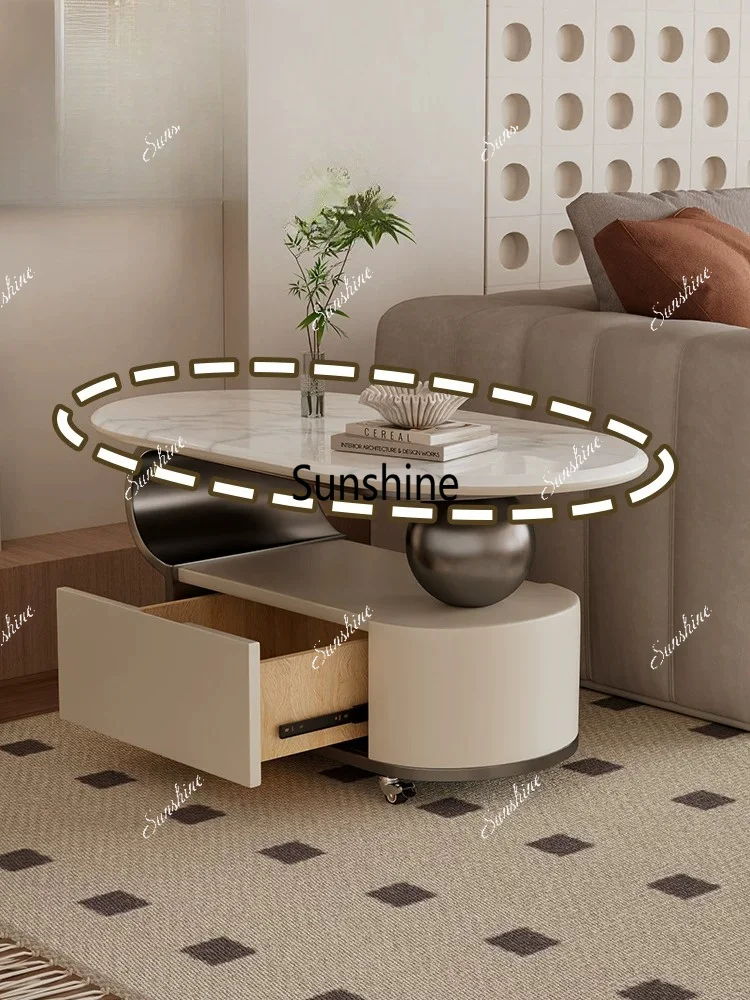 Modern light luxury high-end movable rock slab coffee table