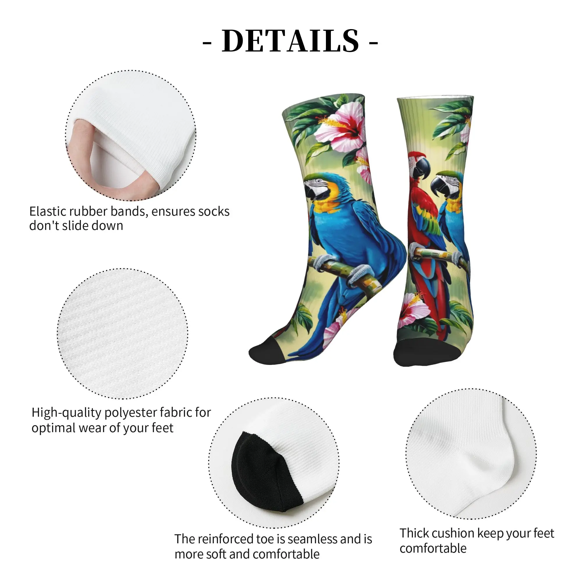 Cute Men's Dual Macaw Parrot Hibiscus Tropical Dress Socks Unisex Warm Comfortable 3D Printed  Crew Socks view 5